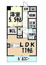 フェリオ新西 1LDKの間取図画像