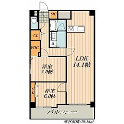 ロイヤルカーサ千種 2LDKの間取図画像