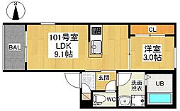 レガリストリーヴォ平安通 1LDKの間取図画像