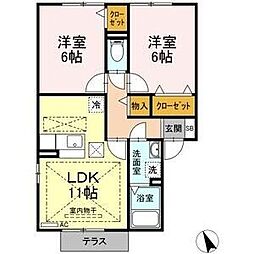 レクスト上野 1階2LDKの間取り
