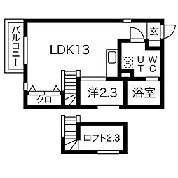 REX新栄 3階ワンルームの間取り