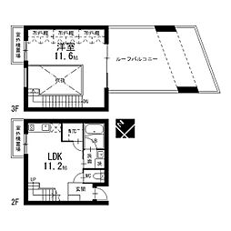 plusM KAKUOZANII 2階1LDKの間取り
