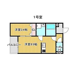 Katze志賀本通 1階1LDKの間取り