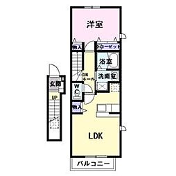 サンローレル 2階1LDKの間取り