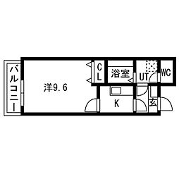 ユーミー矢場町 3階1Kの間取り
