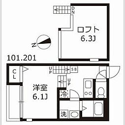 ハーモニーテラス生駒町II 1階1Kの間取り