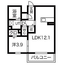 紫陽花ハイツ 2階1LDKの間取り