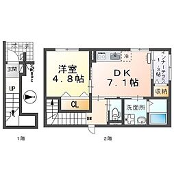 パロット片坂 1LDKの間取図画像