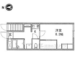 近鉄橿原線 近鉄郡山駅 徒歩13分の賃貸アパート 2階1Kの間取り