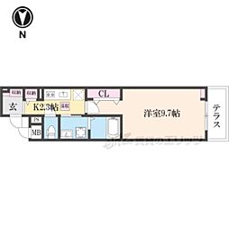 ヒカルサ奈良西大森サウス 1Kの間取図画像