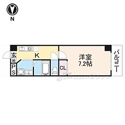 インペリアル奈良大宮 4階1Kの間取り