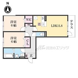 JR桜井線 帯解駅 徒歩22分の賃貸アパート 1階2LDKの間取り