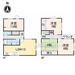 JR桜井線 京終駅 徒歩16分の賃貸一戸建て 1階4LDKの間取り