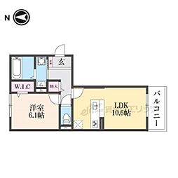 JR桜井線 帯解駅 徒歩22分の賃貸アパート 2階1LDKの間取り