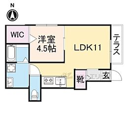近鉄奈良線 近鉄奈良駅 徒歩17分の賃貸アパート 1階1LDKの間取り
