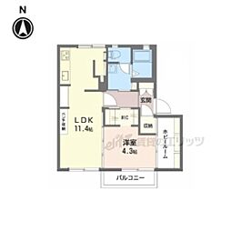 ラ・フォーレ紀寺 2階1LDKの間取り