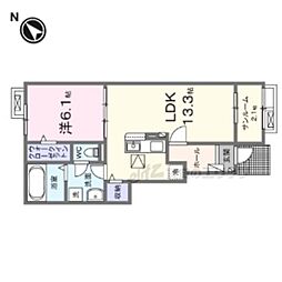 ルナ　ハイツV 1階1LDKの間取り