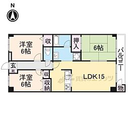 JR関西本線 奈良駅 徒歩20分の賃貸マンション 3階3LDKの間取り