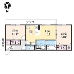 ルーエ 1階2LDKの間取り