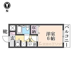 シティパレスＪＲ奈良Ｐ7 2階1Kの間取り