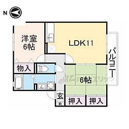 近鉄奈良線 学園前駅 徒歩14分の賃貸アパート 1階2LDKの間取り