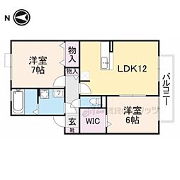 近鉄奈良線 新大宮駅 徒歩25分の賃貸アパート 2階2LDKの間取り