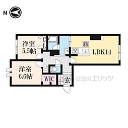 リヴィエール法華寺 1階2LDKの間取り