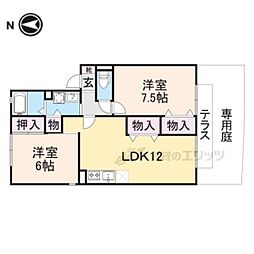 ラークハイムII 1階2LDKの間取り