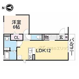 近鉄奈良線 新大宮駅 徒歩23分の賃貸アパート 2階1LDKの間取り