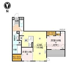 近鉄橿原線 田原本駅 徒歩14分の賃貸アパート 1階2LDKの間取り