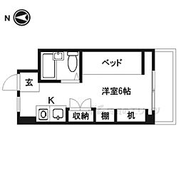 シャンクレール奈良 1階ワンルームの間取り