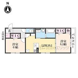 ビギーウエスト 3階2LDKの間取り