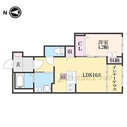 近鉄橿原線 尼ヶ辻駅 徒歩13分の賃貸アパート 1階1LDKの間取り