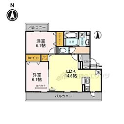 コーポ大安寺2 2LDKの間取図画像
