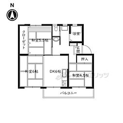 UR都市機構中登美団地B-12 3DKの間取図画像