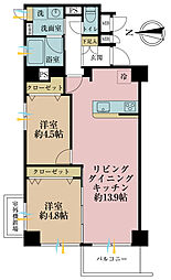 朝日第2三鷹マンション 2LDKの間取図画像