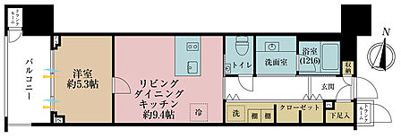 1LDK、専有面積42.24m2、バルコニー面積7.62m2