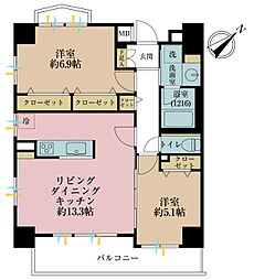 朝日シティパリオ高輪台A館 2LDKの間取図画像