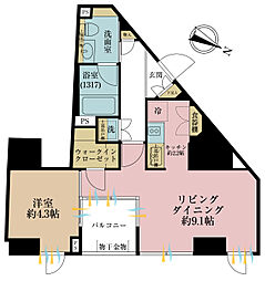 ベルドゥムール東京八丁堀 1LDKの間取図画像