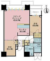 ドゥ・トゥールWEST棟 2LDKの間取図画像