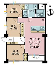 哲学堂コーポラス 3LDKの間取図画像
