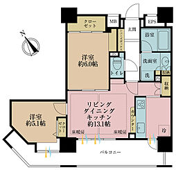 ヴィルヌーブタワー駒沢 2LDKの間取図画像