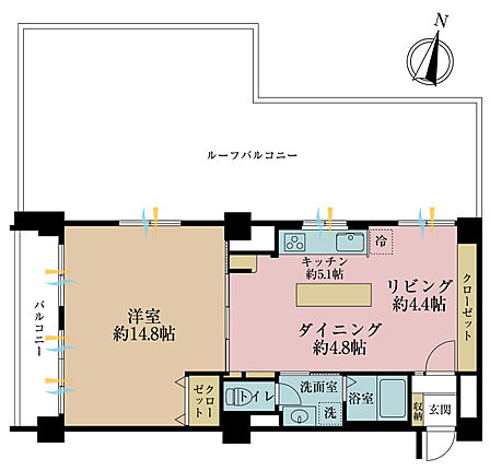 1LDK、専有面積59.95m2
