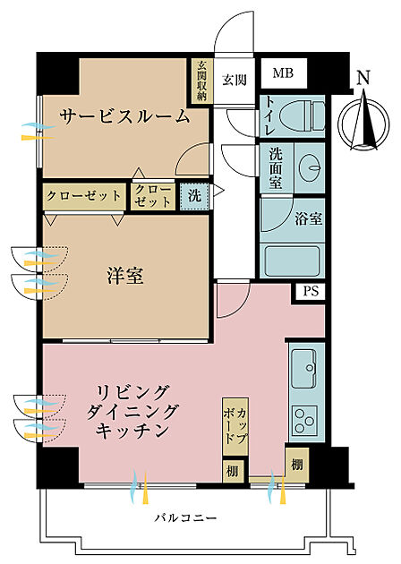 1LDK+S（納戸）、専有面積54.9m2、バルコニー面積8.31m2