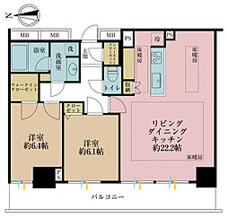クレッセント川崎タワー 2LDKの間取図画像
