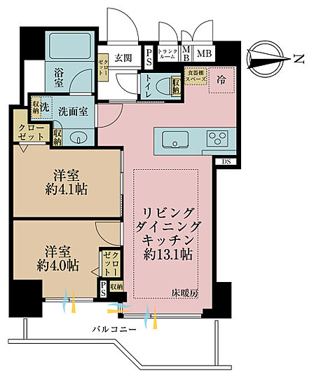 2LDK、専有面積47.12?、バルコニー面積7.38?