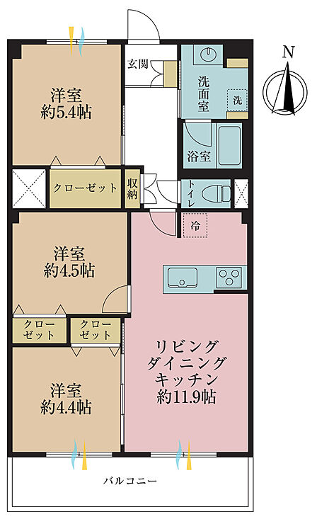 3LDK、専有面積67.41m2、バルコニー面積8.52m2