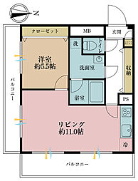 サンコーポたまがわ 1LDKの間取図画像