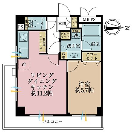 1LDK、専有面積39.36m2