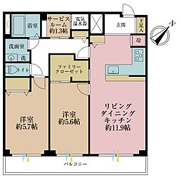 クラウン築地 2SLDKの間取図画像